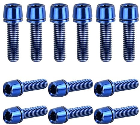 12 Pezzi Bici Stelo Bulloni, M5 x 18 mm Viti Fisse per Stelo Bici con Rondella, Bulloni per Manubrio Della Bicicletta, Vite da Bicicletta per Mountain Bike Bici da Strada (Blu)