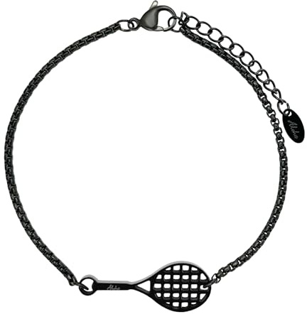 Aloha® Bracciale Tennis Racchetta Acciaio Idea Regalo Uomo Donna Ragazzo Regolabile (Nero)