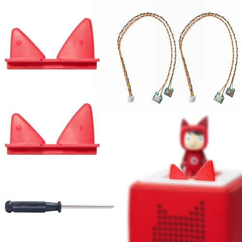 Giklux 2 Stück Toniebox Ohren Ersatzteil Set, Ersatz Ohren für Toniebox Zubehör Lautstärkeregler, Tonie Box Ohren Ersatzteile Komplett mit Kabel, Tonibox Reparieren Ersatzohren, Rot