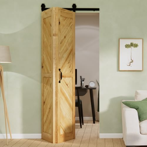 SEART Massive Eichenschiebetür Scheunentür mit Bifold Schiebetürbeschlag 100x210 cm (naturöl)
