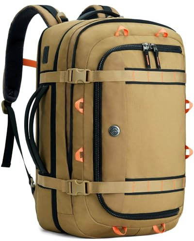Tolaccea Sac a Dos Voyage Cabine Avion Extensible 45L-50L, Sac à Dos Voyage Imperméable Grand Compatible TSA Antivol, Sac a Dos Ordinateur 17,3“, Sac Cabine Avion pour Homme Femme Voyage, Kaki