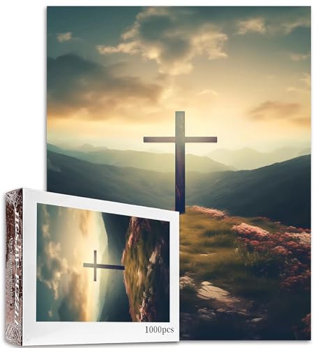 Retro Vintage Kreuz und Heiliges Land 1000 Teile Puzzle für Erwachsene Christus Religion Puzzles Kreuzpuzzle Herausfordernde Familienaktivitätsspiele DIY Handwerk Puzzle für Heimdekoration Geschenke