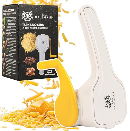 KARL HAUSMANN Käsereibe Mit Kurbel - Parmesanreibe - Rotierende Trommelreibe Gemüseschneider - Reibe Für Hartkäse, Schokolade, Nüsse, Gewürze - Parmesanmühle - Käsemühle - Küchenreibe mit Kurbel