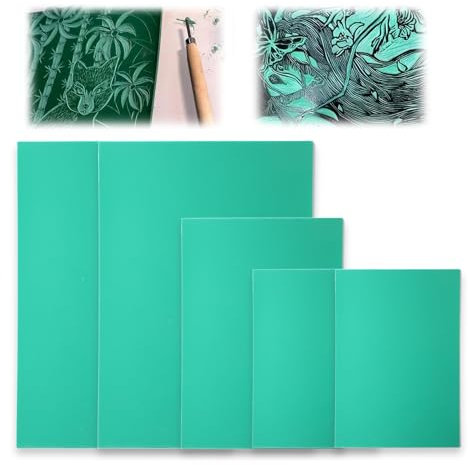 Soft Rubber Lino Printing Sheets Pack of 5 A4 A5 A6 Green Flat Surface Cut Polymer Print Carving Plates Set for Rubber Stamps Engraving Printmaking Artistic Creation (2A4+1A5+2A6)
