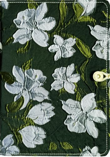 ipoul A5 Binder 6 Ringbuch Nachfüllbar Notizbuch Stickerei Journal Budget Binder Liniertes Notizbuch Liniertes Papier Geschenk für Frauen Planer Binder Schwarzer Stoff Magnolie Blume Geschenk für Oma