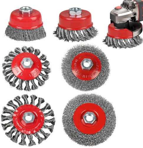 EXLECO 6Pcs 75mm 100mm 125mm Brosse Métallique pour Meuleuse, Brosse Meuleuse D'angle M14, Metallique Brosse Nettoyage pour Perceuse, Disqueuse Brosse Disque Brosse Conique pour Dérouillage Polissage