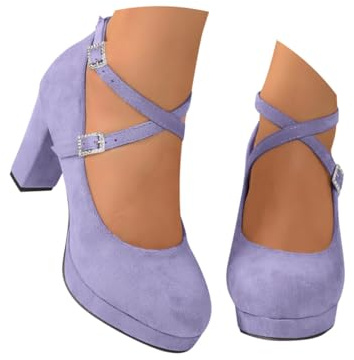 Minetom Escarpins Bride Cheville Femme Suède Bloc Talons Pumps Talon Haut avec Lanière Croisée Et Bout Fermé Mary Jane pour Les Mariages Et Les Fêtes