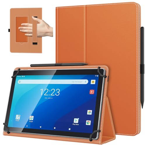 TiMOVO Universal Case for 10.1 Inch Android Tablet with Pen Loop, Lightweight Folding Stand Cover with Hand Strap for All 9.6-11 Touchscreen Tablet, Orange