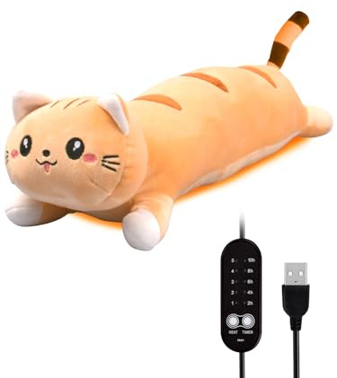 20 Brown Cat Heating Pad for Period Cramps USB Portable Electric 5 Heat Settings 5 Timer Modes Auto Shut Off Plush Stuffed Animal Warmer for Neck Back Pain Relax for Women Kids