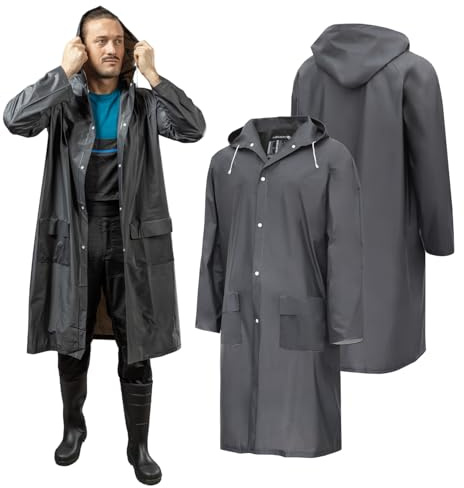B2C Waterproof PVC Raincoat Unisex Men's Women's Adult Long Rain Jacket Hooded Coat Size XL (54)