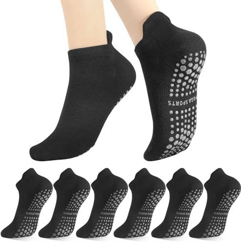 Zuimei 6 Pairs Pilates Socks, Yoga Socks for Women Non Slip Grip Socks | Reformer Pilates Grippy Breathable Cotton Sock for Women Ladies Barre Fitness Dance Ballet Hospital Home, UK 4-7