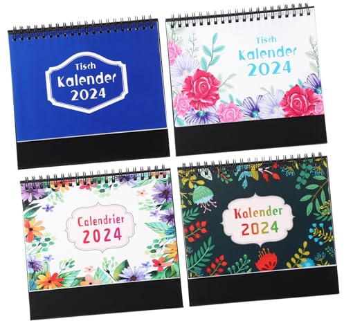 FIXOSHEE 4 Stk. Teiliges Schreibtischkalender Deutsch Multifunktionaler Desktop Kalender mit Spiralbindung Kompakt für Büro Zuhause und Schule Stabiler Terminplaner und Dekorativer