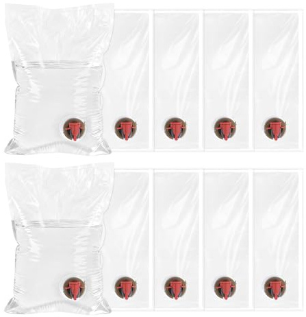 WDZGX Bag i låda påse juicepåse 3/5 l med kran 10 stycken vikbar för camping festival ost kaffe yoghurt fruktjuice grönsaksjuice äppeljuice gin vin andra vätskor, transparent, Größe: 3 Liter