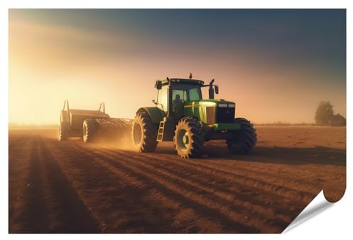 islandburner Poster Traktor auf Feld bei Sonnenuntergang Landarbeit im Abendlicht - Poster 90x60cm