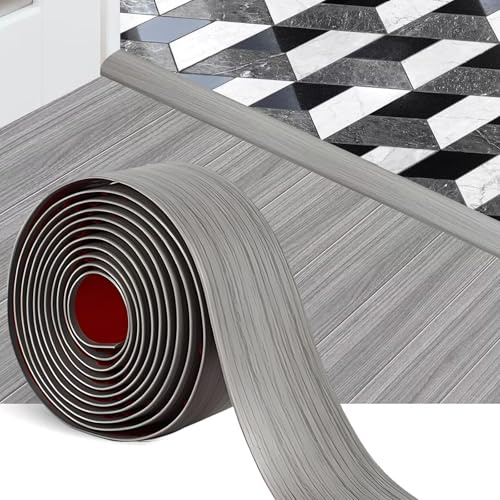 Self Adhesive Vinyl Floor Transition Strip - 3M×4cm Threshold Strips for Doorways,PVC Floor Transition Strip Laminate Grey Wood Grain Oak Flooring Edge Trim Door Bar for Joining Floor Gaps Carpet Tile