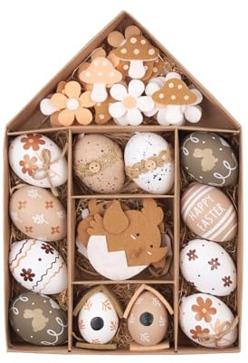 Rainway 40 Stück Ostereier zum Aufhängen für Osterdeko, Ostereier Wachteleier Nester, Easter Eggs, Modern künstliche Osterdeko für Draußen, Braun Weiß Ornament für Osterkörbchen Frühlingsdeko