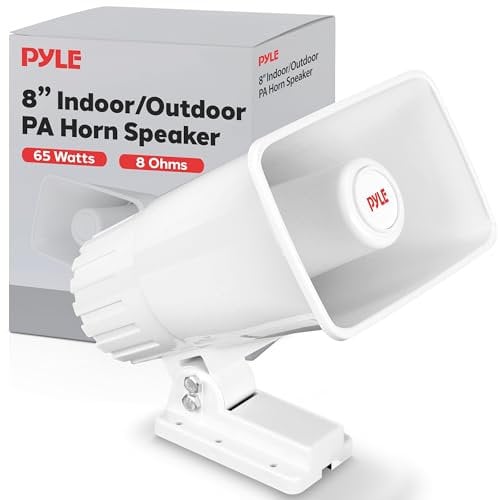Indoor/Outdoor PA Horn Speaker - 8” Portable PA Speaker with 8 Ohms Impedance & 65 Watts Peak Power - Mounting Bracket & Hardware Included - Pyle PHSP5