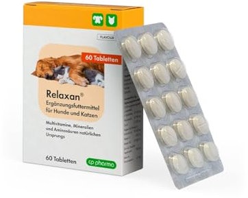 cp-pharma Relaxan | 60 Tabletten | Ergänzungsfuttermittel für Hunde und Katzen mit Multivitaminen, Mineralien sowie Aminosäuren natürlichen Ursprungs | Zur Entspannung