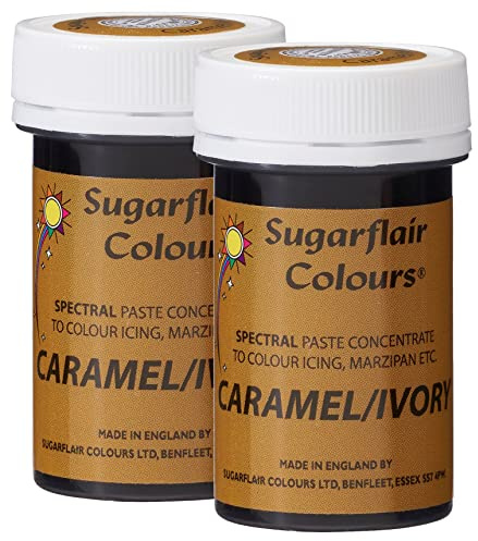 Sugarflair Spectral Caramel/Ivory Food Colouring Paste, Highly Concentrated for Use with Sugar Pastes, Buttercream, Royal Icing or Cake Mix, Vibrant Colour Dye - 25g (Pack of 2)