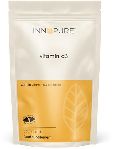 INNOPURE Vitamin D Tablets 4000 iu - 365 Tablets - 1 Year Supply of High Strength Vitamin D3, Supporting Immunity & Bone Health - Easy Swallow Vitamin D Supplement Tablets - Vegetarian, UK Made