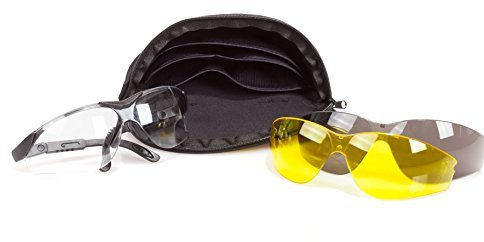 Viwanda Schutzbrille mit austauschbaren Gläsern (Klar/Grau/Gelb) und Tasche