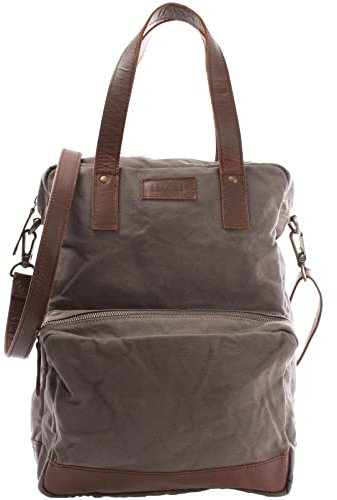 LECONI Rucksack & Umhängetasche in einem für Damen & Herren Retro Backpack Canvas + echtes Leder Bodybag DIN A4 Schultertasche 2in1 Freizeitrucksack 28x37x13cm grau LE1014-C