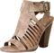 Soda Delicious Yummy Gladiator Cutout Stacked Heel Sandalenschuhe mit verstellbarer Knöchelschnalle, Taupe PU, 38 EU