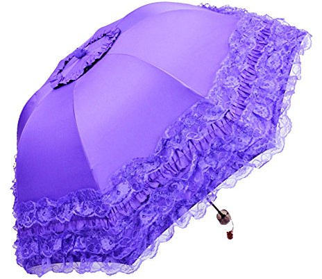 Honeystore Prinzessin Spitze Regenschirmhut Faltbarer Regenschirm UV Dome Sonnenschirm, violett (Lila) - 20160329-018