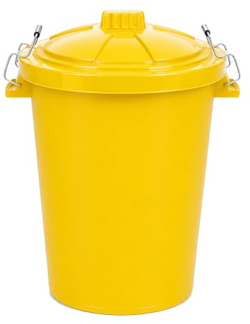 Chabrias Ltd 85 Litre Heavy Duty Outdoor Storage Bin with Locking Lid - UK MADE - Yellow Plastic Dustbin for Garden Waste, Animal Feed, Recycling & Rubbish Storage, Weather Resistant, Made in UK