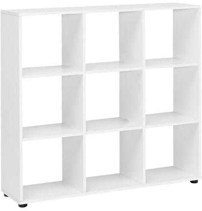 Wohnling Design Bücherregal mit 9 Fächern Weiß 108 x 104 x 29 cm, Standregal Holz Regal freistehend, Ordnerregal Raumteiler Würfel-Regal modern, Offenes Aufbewahrungsregal