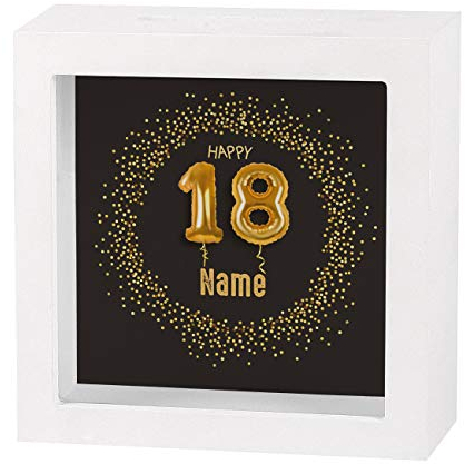 Herz & Heim® Geldgeschenk zum runden Geburtstag in Form Einer bedruckten Spardose als Bilderrahmen 18. Geburtstag