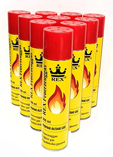 REX Feuerzeuggas 10x 300ml Nachfüllgas Propan-Butan Gas Feuerzeug