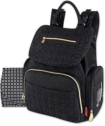 Moderne gesteppte Wickeltasche Rucksack und Mehrzweck-Reisetasche mit Kordelzug Baby Tasche - 3-teiliges Set, Schwarz (schwarz), Large