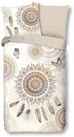 Traumschloss Comfort Flanell Bettwäsche »Kyara«, Mandalas mit Federn und Schmetterlingen, beige, 135x200 & 80x80, 100% Baumwolle, wärmend & kuschelig, mit Reißverschluss, Kissen und Bettbezug