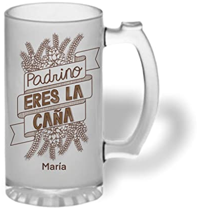 Bee Ingenious Jarra cerveza personalizada de cristal esmerilado. Jarra de cerveza original. Colección familiares. (Padrino)