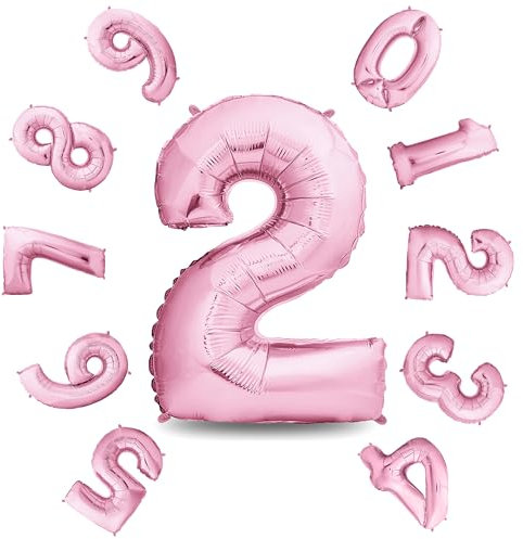 envami® Palloncini Compleanno 2 Anni 101 CM - Palloncino Numero 2 - Numeri Gonfiabili Compleanno - Decorazioni Compleanno - Palloncino 2 Anni Compleanno - Vola con l'Elio, Rosa