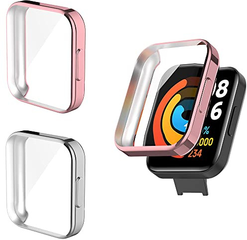 Dotoen Protector de Pantalla Compatible con Xiaomi Mi Watch 2 Lite, Funda Protectora de TPU suave Para Xiaomi Mi Watch 2 Lite (o rosa&plata)