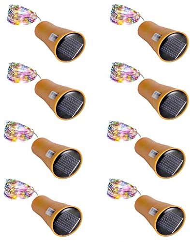 Heuluced Solar Wine Bottle Lights, 8 Pack 20 LED Waterproof Copper Cork Shaped Lights DIY Firefly String Lights for Wedding Party Outdoor, Holiday, Garden, Patio Pathway Decor (Multicolor)