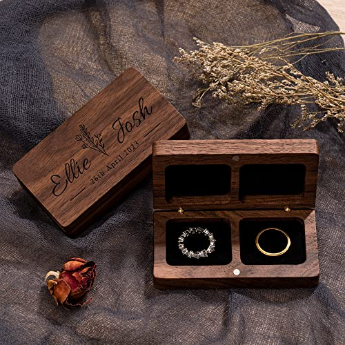 Kenon Personalisierte Ringbox aus Holz, quadratische Doppelringbox für Braut und Bräutigam, individuelle Ringbox für Verlobung, Antrag, Geburtstagsfeier und Hochzeit