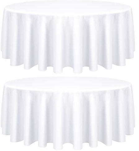 2er-Pack runde Tischdecke, weiße runde Tischdecke, 305cm Tischdecke, Tischwäsche, waschbare Tischdecke aus Polyestergewebe für Hochzeiten, Bankette oder Restaurants (weiß)