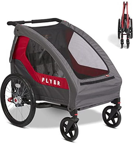 Flyer(TM) Duoflex 2 in 1 Bike Trailer and Double Stroller for Toddlers, 1+ Years