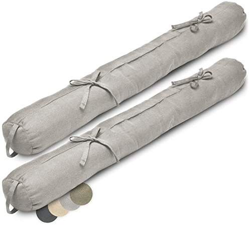 Beautissu 2X Boudin Bas de Porte 120 cm Gris Clair – Bas de Porte Isolant Anti Froid & Anti Bruit 120x10 cm – Boudin de Fenêtre avec Passant pour Porte, Fenêtre et Porte de Jardin – Viento