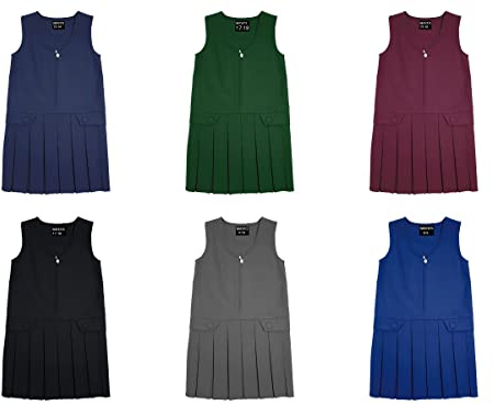 L S U Girls School Pinafore Dress Bottom Pleated 2 Button School Dress School Uniform with Zip Opening 2-3Y to 17-18Y (GRN 8/9) Bottle Green