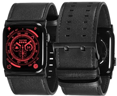Tefeca Dual Series Armband für Apple watch/Apple Watch Ultra, Uhrarmband/Ersatzarmband Kompatibel mit Apple Watch (Schwarzes Leder mit schwarzen Adaptern,Ultra breit 49/45/44/42mm)