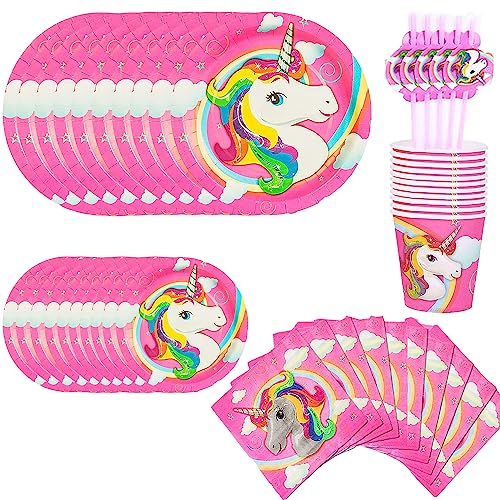 Einhorn Kinder Besteck Set,60 Stück Einhorn Party Geschirr Kit,Einhorn Kinder Geburtstags Besteck-Set,Einhorn Geburtstag Deko,Geburtstag Party Zubehör,für Mädchen Geburtstagsfeier,Picknick,Schulfeiern