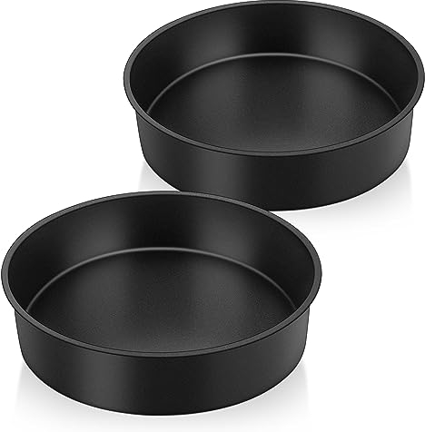 Herogo Juego de 2 moldes redondos de acero inoxidable para tartas, 5 cm de profundidad, antiadherente, para brownie, pasteles, lasaña, tartas, duraderos y saludables, duraderos y fáciles de limpiar