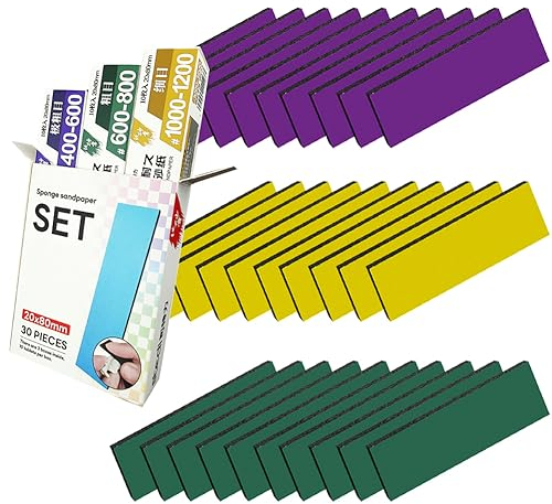 stedi Esponja de Lijado para construcción Modelo Gundam, Herramientas de Modelo de pasatiempo, Bloque de Lijado a Mano, Impermeable, Uso en seco y húmedo, Papel de Lija de Grano 400 a 1200, 30 Hojas