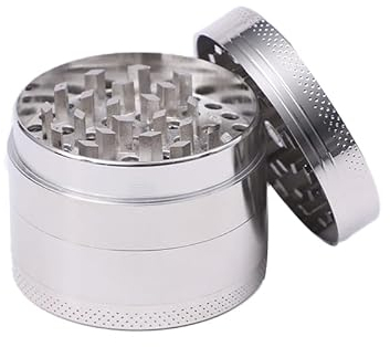 Grinder/Crusher | 4-teiliges Set aus Aluminium (Zink Legierung) | 50mm - 90 gramm | Gewürze Tabakwaren Hanf Spices Kräuter (Silber)