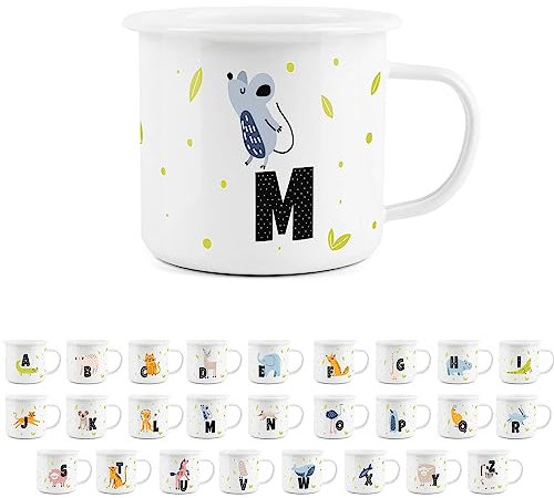 Animal Letter M Mug -White Initial Personalised Alphabet Novelty Durable Hot Drinks Outdoor Cup for Travel Picnics Home Hiking