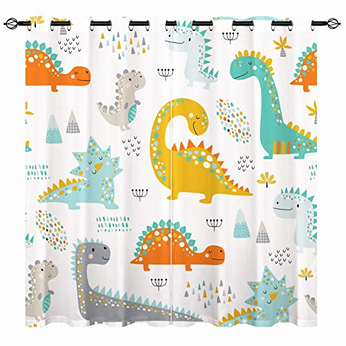 YUANZU Kinder Dinosaurier Vorhänge Dino Tiere Ösen Gardinen mit Blickdichte Thermo Vorhang Kälteschutz Blackout Curtain Kinderzimmer Schlafzimmer Verdunkelung Fenster, 2 Stück, H 137 x B 132 cm